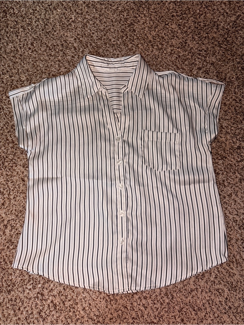 Blu Pepper Women’s White and Black Striped Button-Up Short Sleeve Shirt